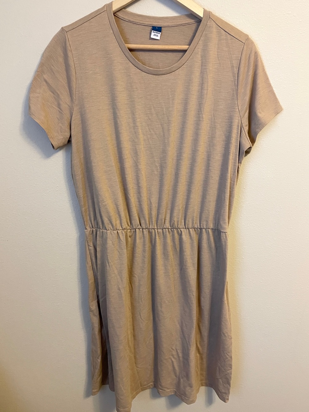 Old Navy - Beige Short Sleeve Midi Dress - Cinched Waist Neutral Casual - Size L